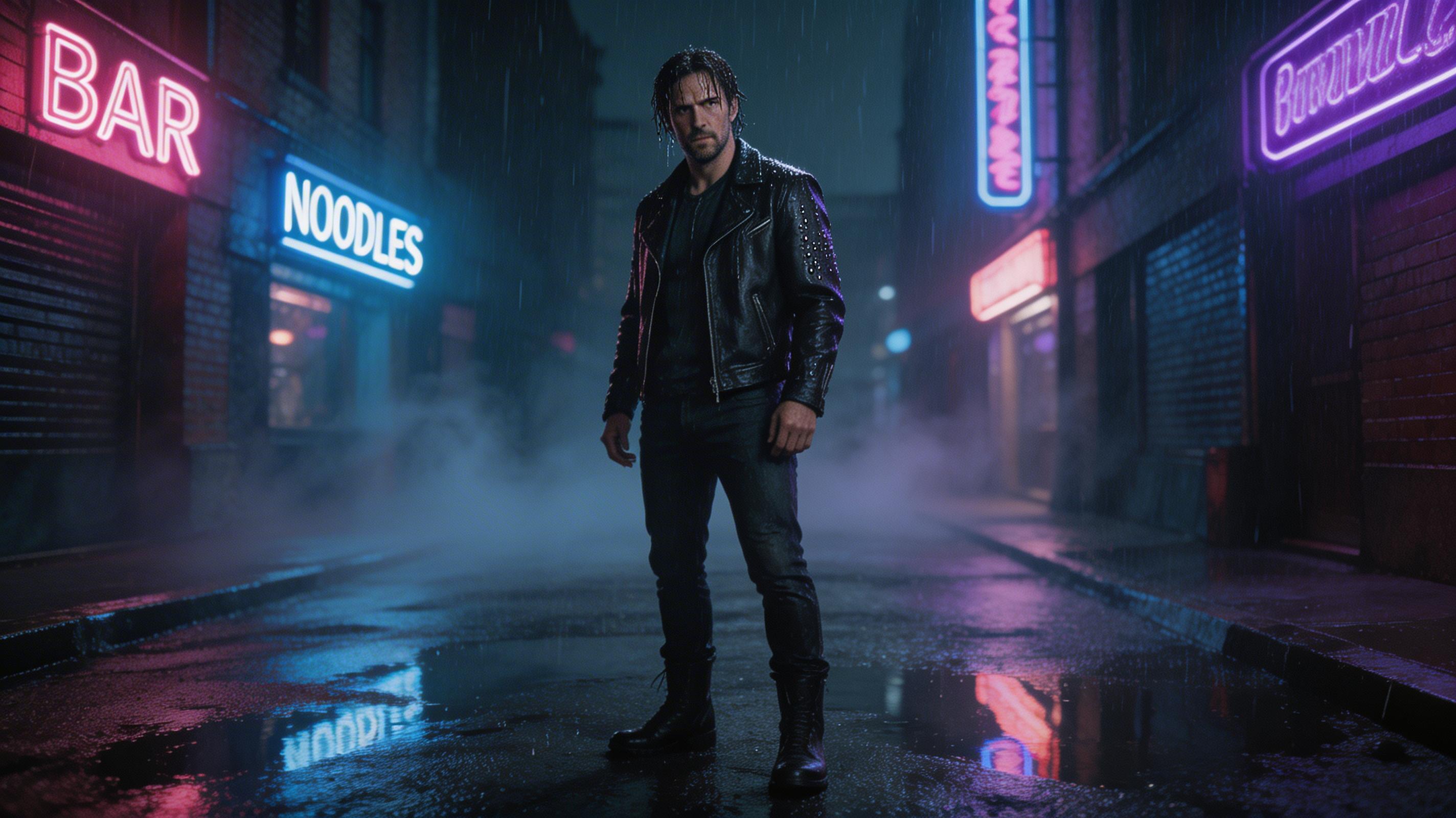 Cinematic action hero base reference frame used as input for camera angle generation test