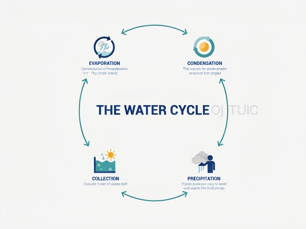 Ideogram 4.0 output, water cycle infographic with labels and captions