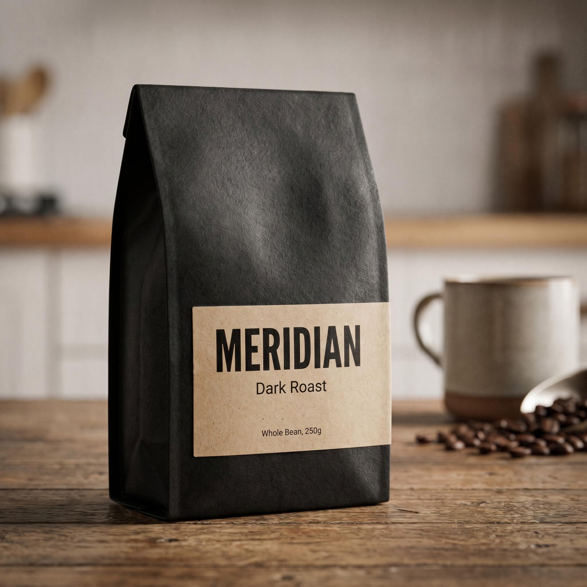 Nano Banana Pro output, photoreal coffee bag packaging mockup