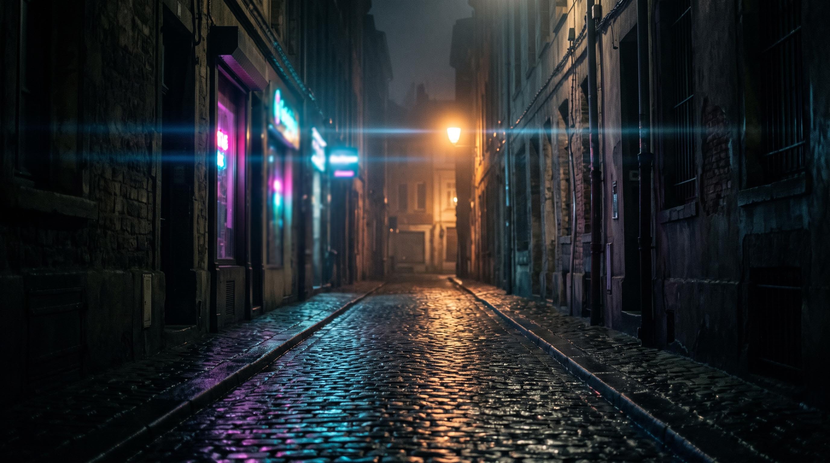 MiniMax H3 first frame input, rain-slicked neon alley cinematic still