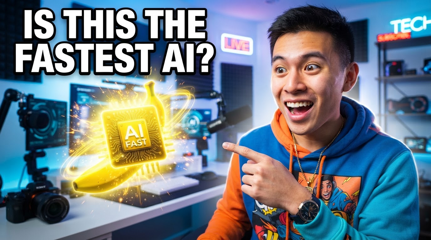 Nano Banana 2 Lite output, YouTube thumbnail with bold rendered headline text for an MCN