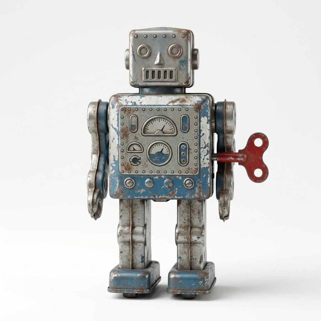 Tin wind-up toy robot reference image for Nano Banana 2.1 fusion