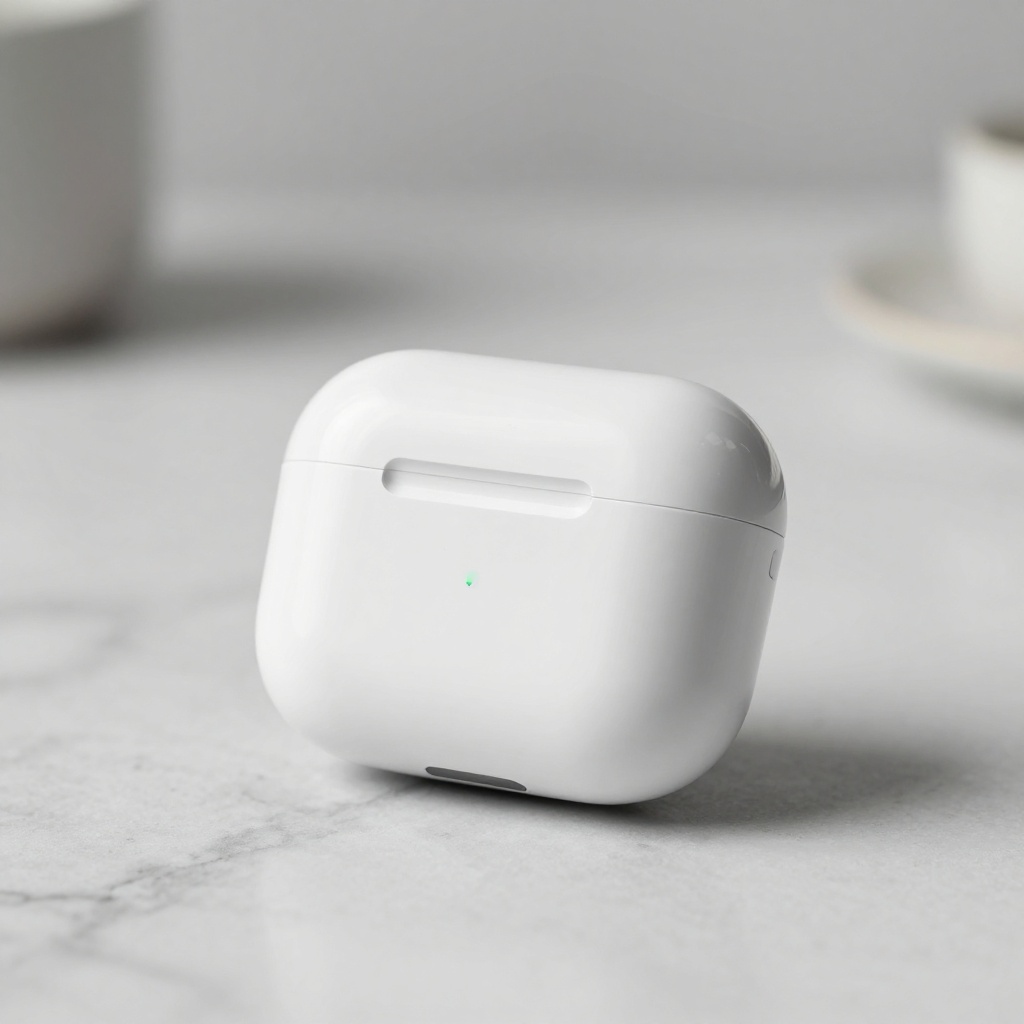 Pruna P Image output: product photography of wireless earbuds