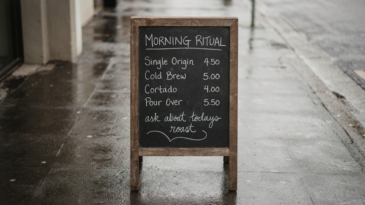 P-Image-Ideogram output, same chalkboard cafe menu with prompt upsampling disabled, all four prices correct