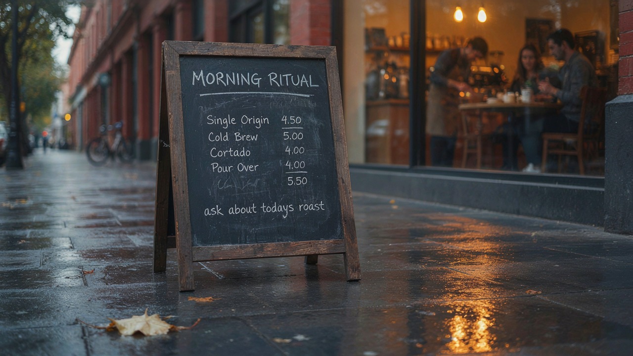 P-Image-Ideogram output, chalkboard cafe menu generated with prompt upsampling enabled, showing a mispriced row