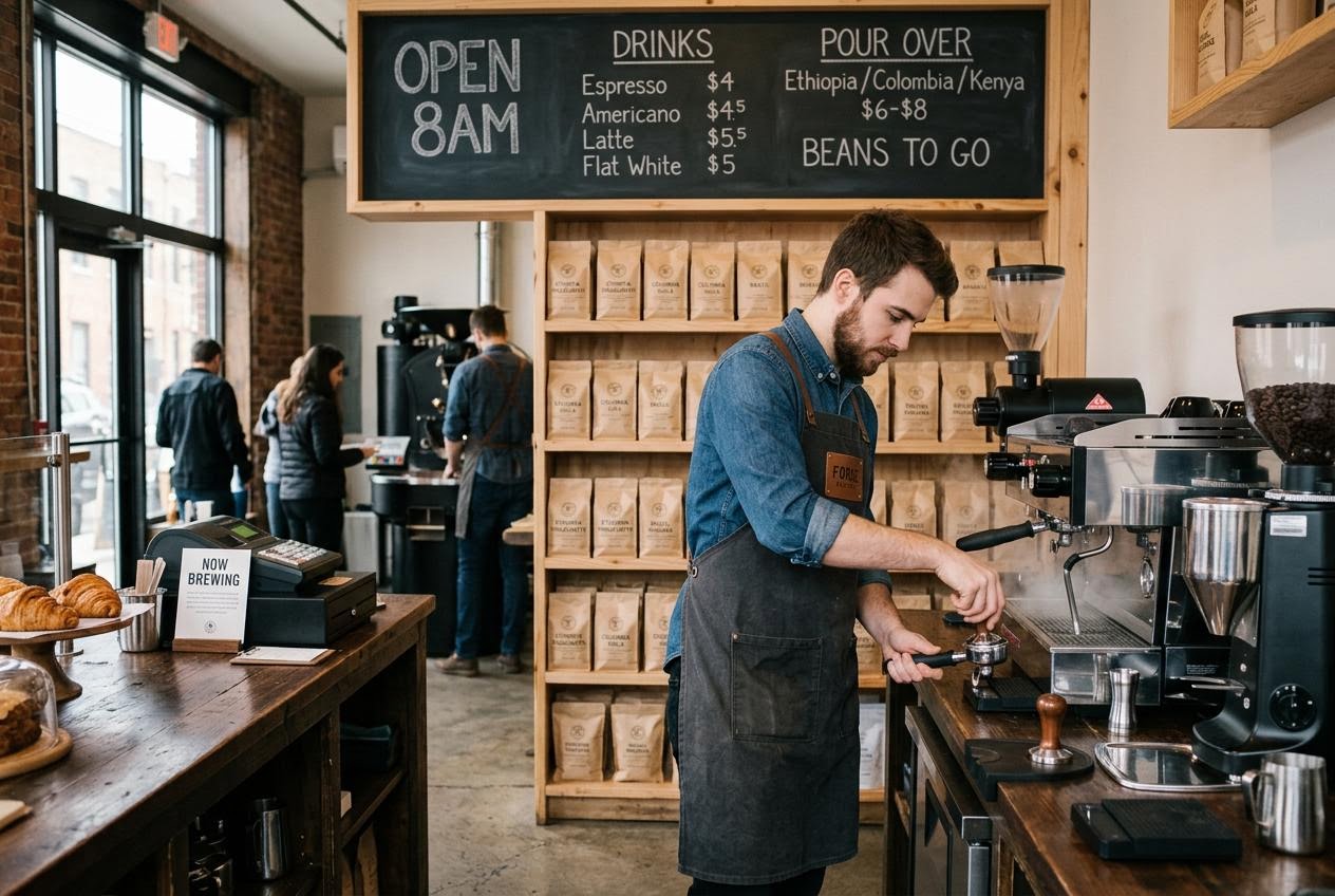 AI image generation prompt example showing a barista tamping a portafilter, Nano Banana 2