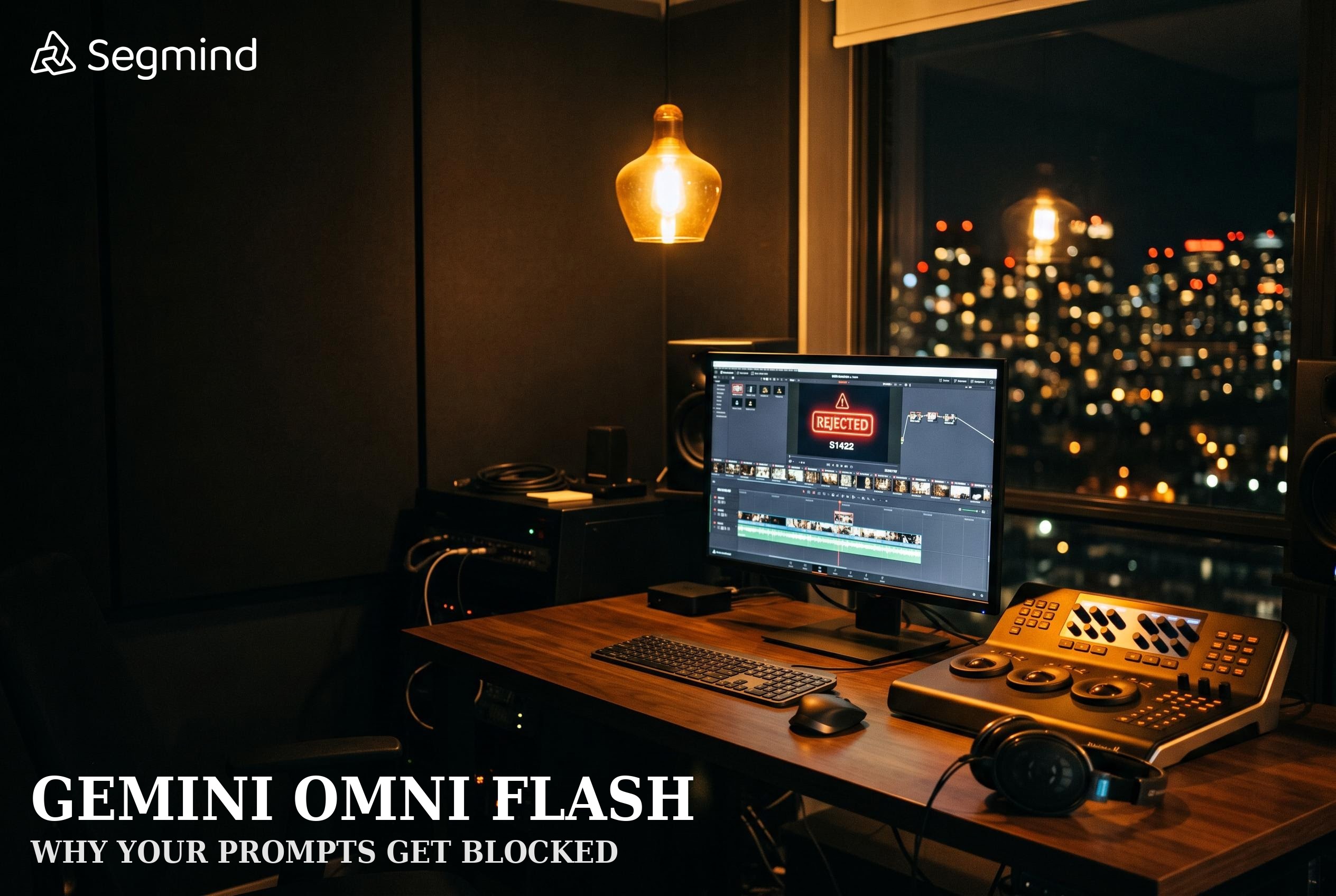 Gemini Omni Flash policy violation error troubleshooting, dark cinematic video editing suite