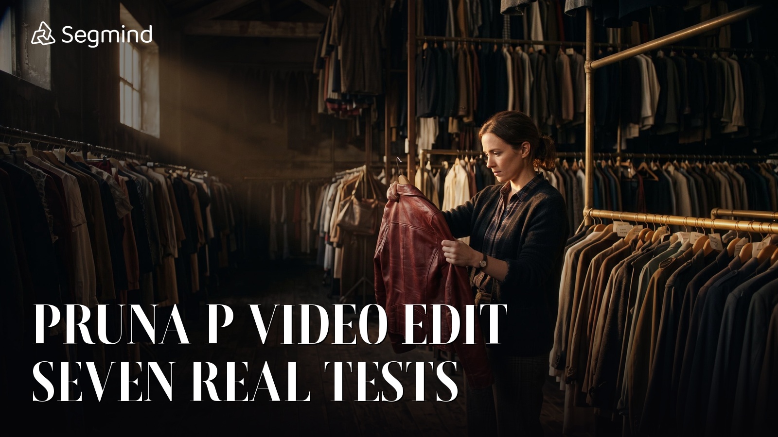 Costume supervisor holding a red leather jacket in a studio wardrobe department, illustrating the Pruna P Video Edit API guide