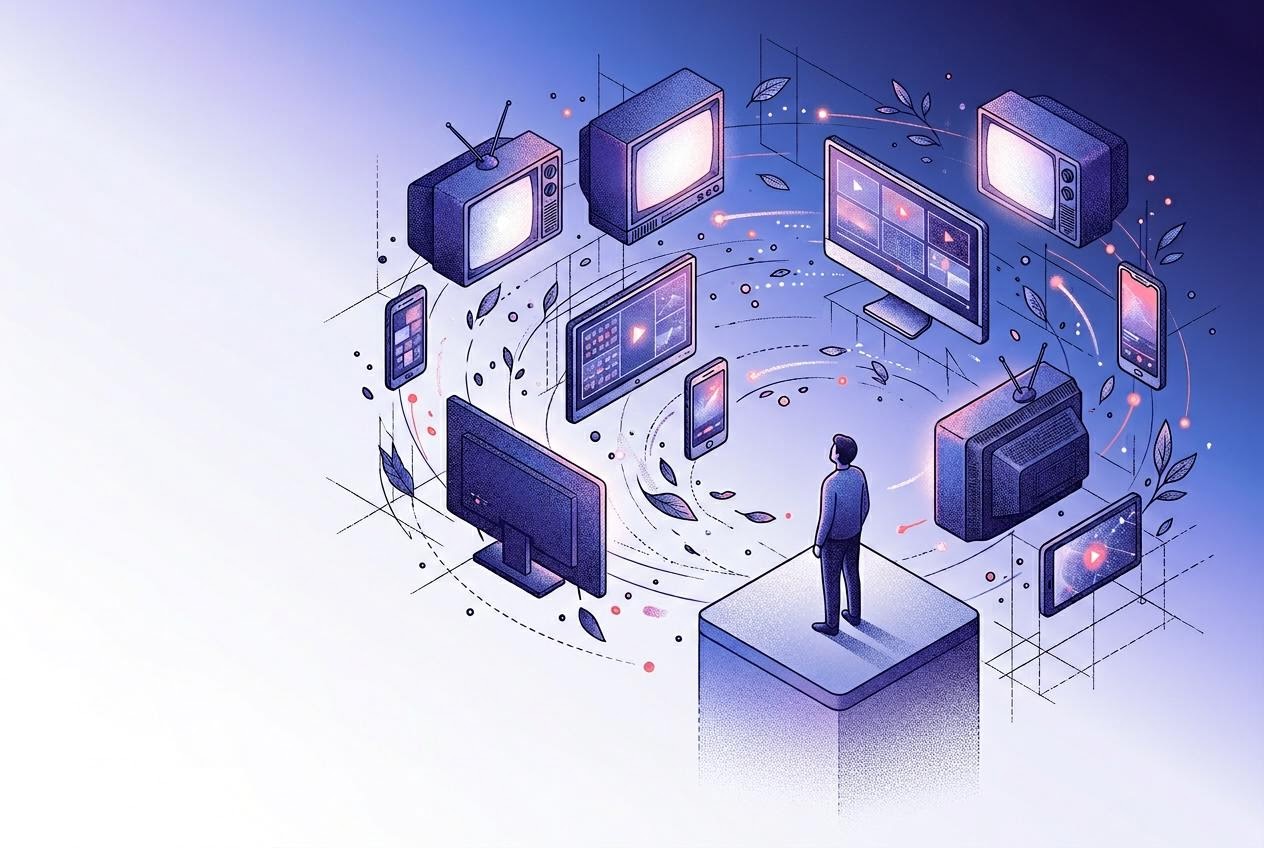 Isometric brand illustration showing a constellation of AI video model screens around a contemplating figure, representing Seedance 2.0 alternatives compared